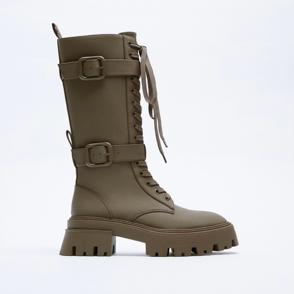 Zara Olive Green Tall Combat Boot size 7.5